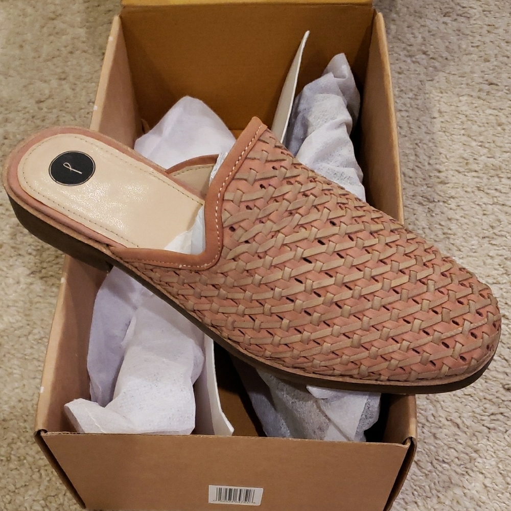 Women's Woven Slip-On Loafers - Tan & Pink Leather Size 9